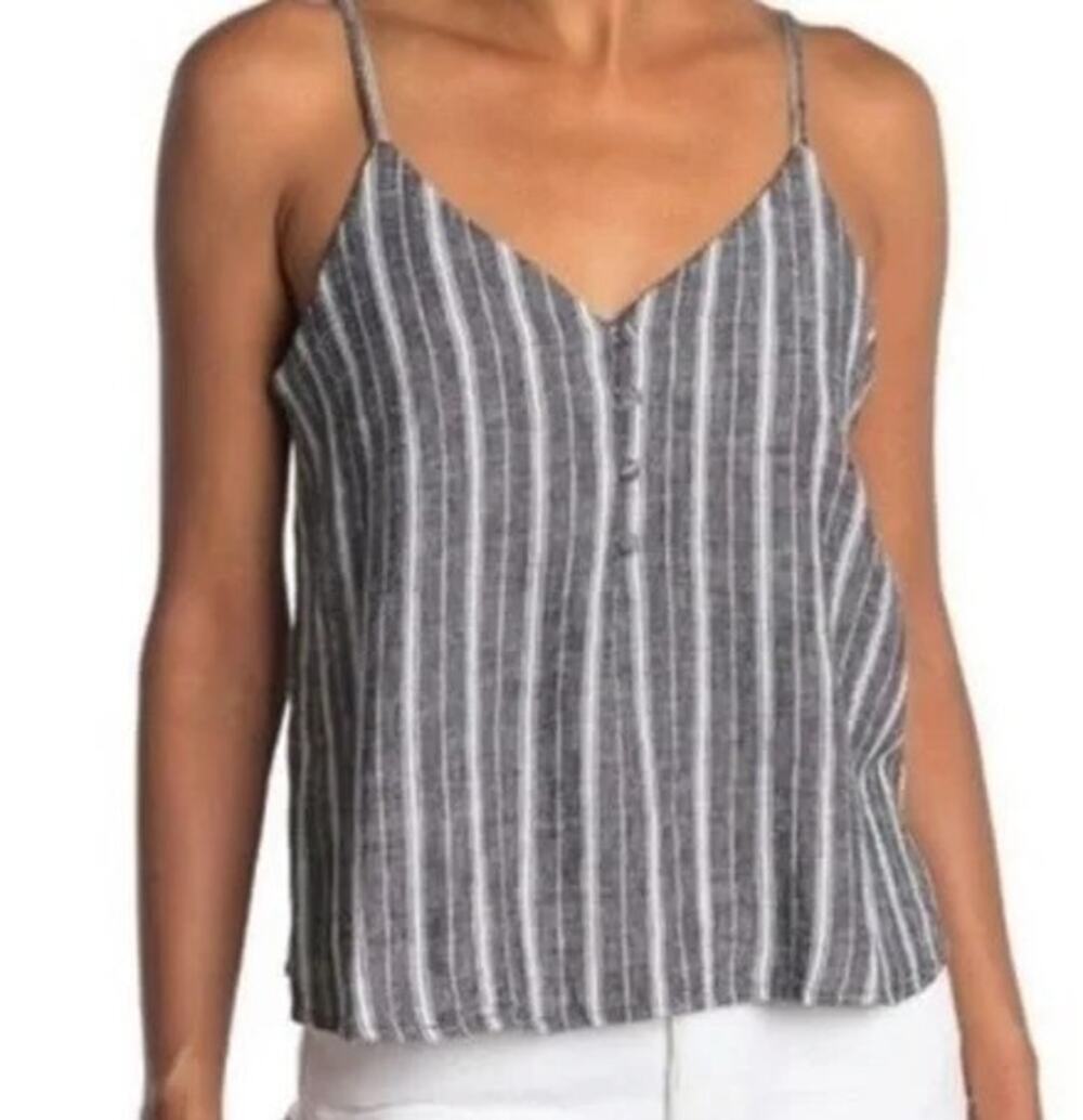 Abound Spaghetti Strap Button Front Crop Cami Top Sz XXS Black/White Stripes NWT